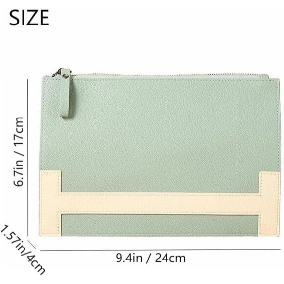 🆕Women Green Minimalist Clutch Bag Leather Envelope File Bag with Detachable - Picture 2 of 6